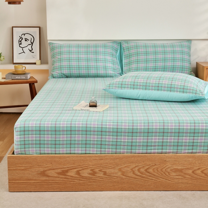 91家纺网 家纺一手货源 找家纺 春皖家纺 2026新款色织AB版水洗棉三件套四件套单品系列（单床笠-A版风格一） 素雅-情调