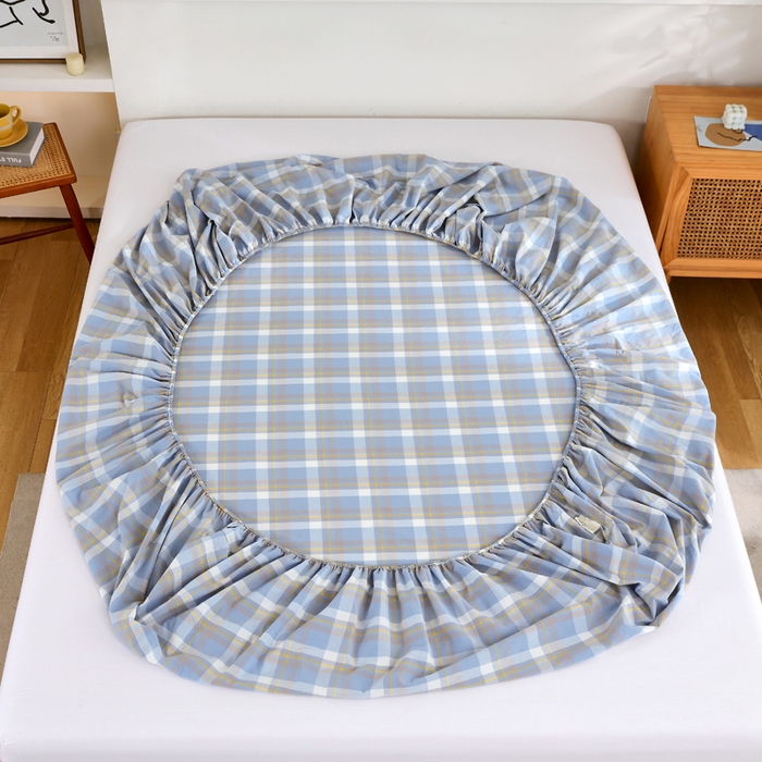 91家纺网 家纺一手货源 找家纺 春皖家纺 2026新款色织AB版水洗棉三件套四件套单品系列（单床笠-A版风格一） 素雅-蓝格