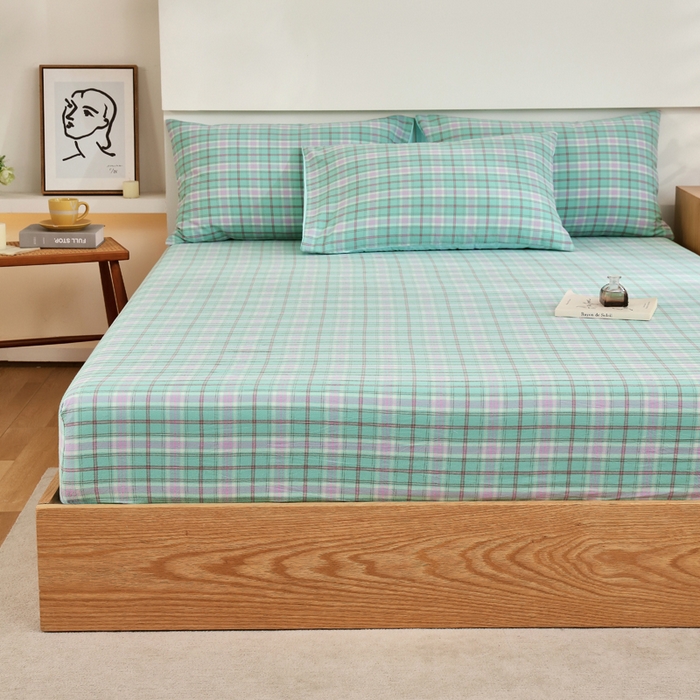 91家纺网 家纺一手货源 找家纺 春皖家纺 2026新款色织AB版水洗棉三件套四件套单品系列（单床笠-A版风格一） 素雅-情调