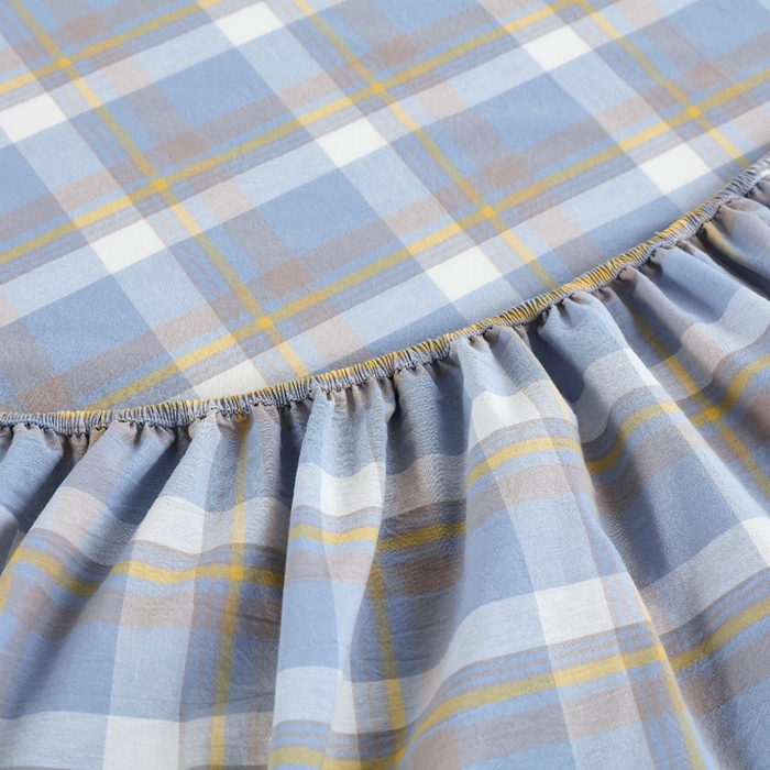 91家纺网 家纺一手货源 找家纺 春皖家纺 2026新款色织AB版水洗棉三件套四件套单品系列（单床笠-A版风格一） 素雅-蓝格