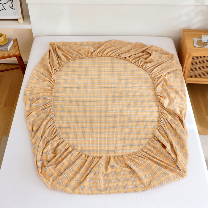 91家纺网 家纺一手货源 找家纺 春皖家纺 2026新款色织AB版水洗棉三件套四件套单品系列（单床笠-A版风格一） 素雅-黄条