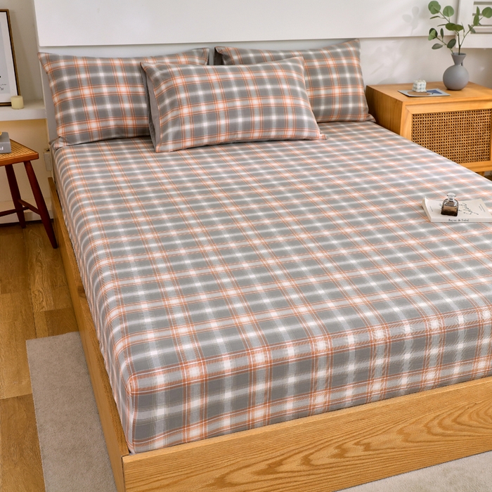 91家纺网 家纺一手货源 找家纺 春皖家纺 2026新款色织AB版水洗棉三件套四件套单品系列（单床笠-A版风格一） 栗木-咖格