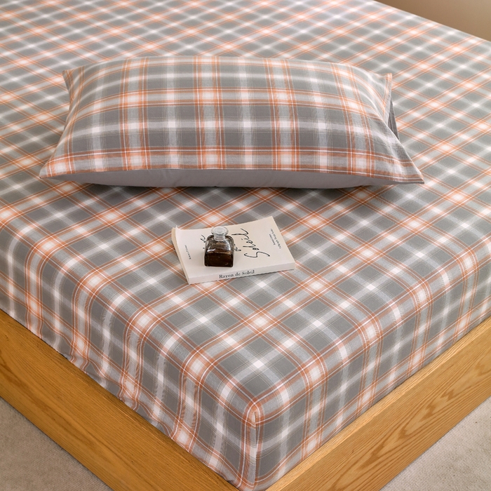 91家纺网 家纺一手货源 找家纺 春皖家纺 2026新款色织AB版水洗棉三件套四件套单品系列（单床笠-A版风格一） 栗木-咖格