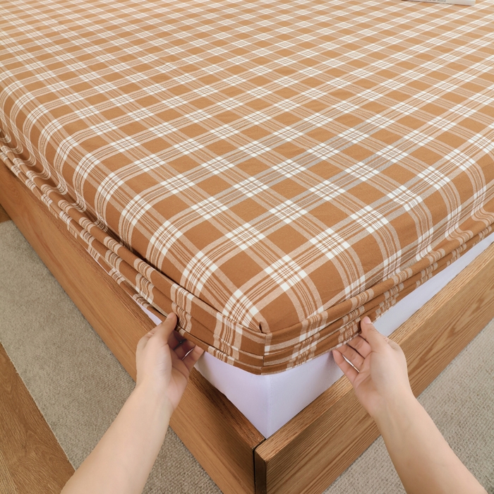 91家纺网 家纺一手货源 找家纺 春皖家纺 2026新款色织AB版水洗棉三件套四件套单品系列（单床笠-A版风格一） 素雅-黄格