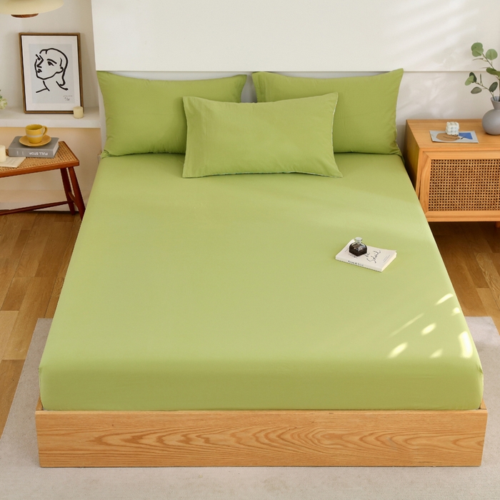 春皖家纺 2026新款色织AB版水洗棉三件套四件套单品系列（单床笠-B版风格一） 素雅果绿