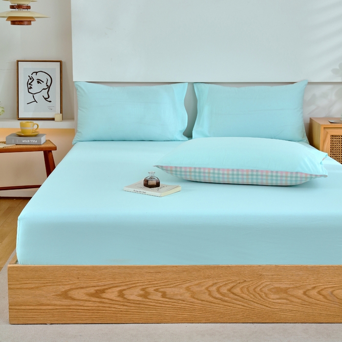 91家纺网 家纺一手货源 找家纺 春皖家纺 2026新款色织AB版水洗棉三件套四件套单品系列（单床笠-B版风格一） 素雅翠兰