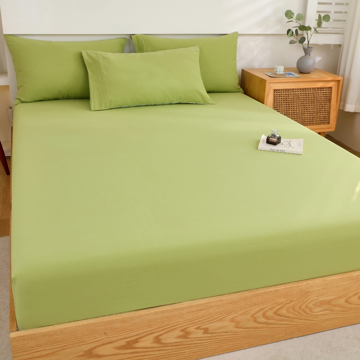 91家纺网 家纺一手货源 找家纺 春皖家纺 2026新款色织AB版水洗棉三件套四件套单品系列（单床笠-B版风格一） 素雅果绿