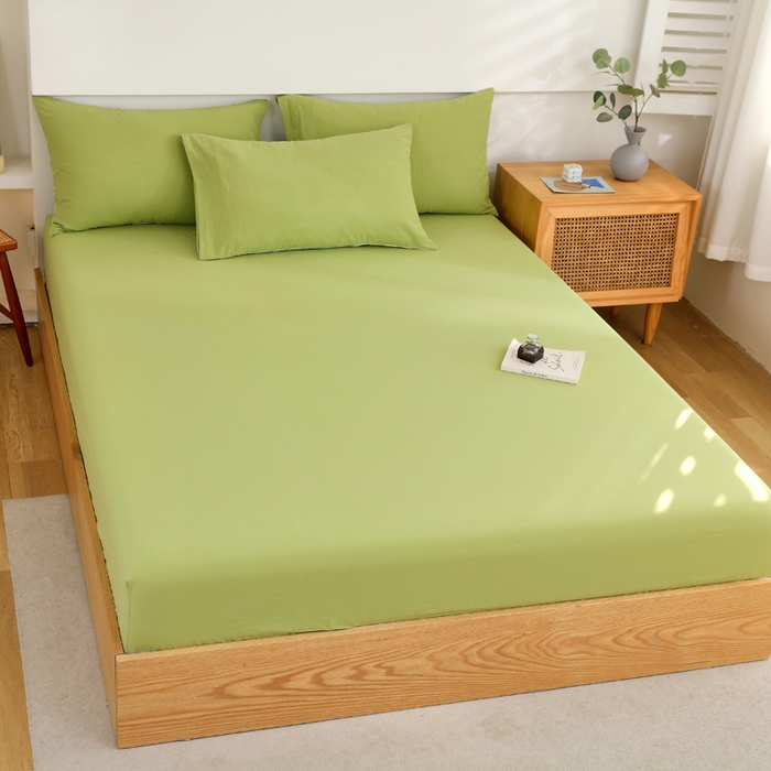 91家纺网 家纺一手货源 找家纺 春皖家纺 2026新款色织AB版水洗棉三件套四件套单品系列（单床笠-B版风格一） 素雅果绿