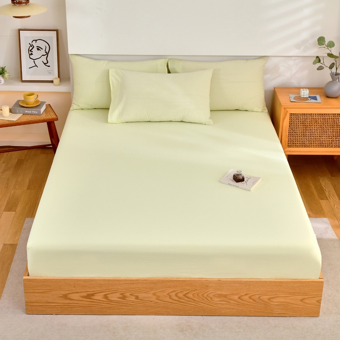 春皖家纺 2026新款色织AB版水洗棉三件套四件套单品系列（单床笠-B版风格一） 素雅淡黄