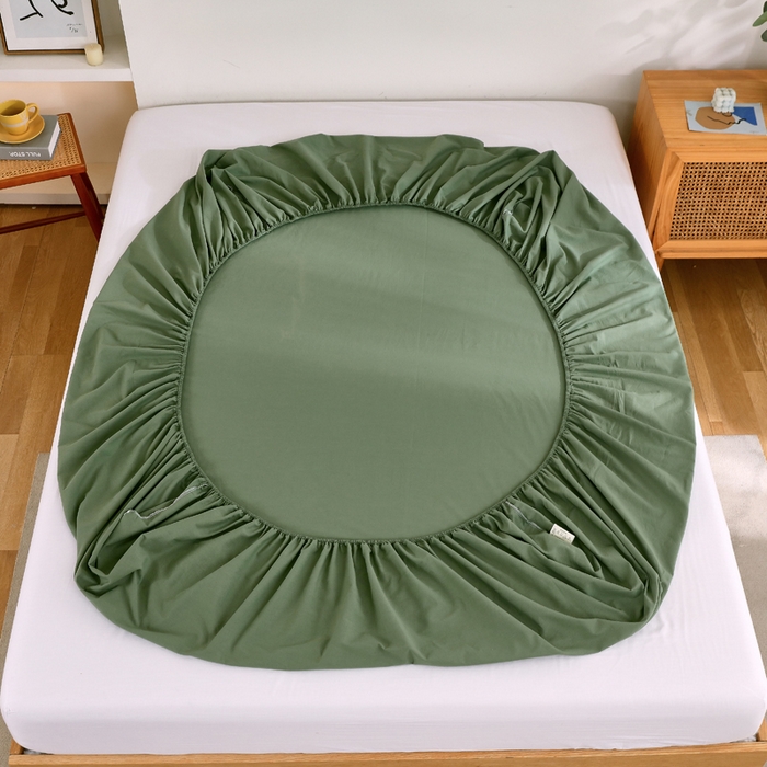 91家纺网 家纺一手货源 找家纺 春皖家纺 2026新款色织AB版水洗棉三件套四件套单品系列（单床笠-B版风格一） 素雅军绿