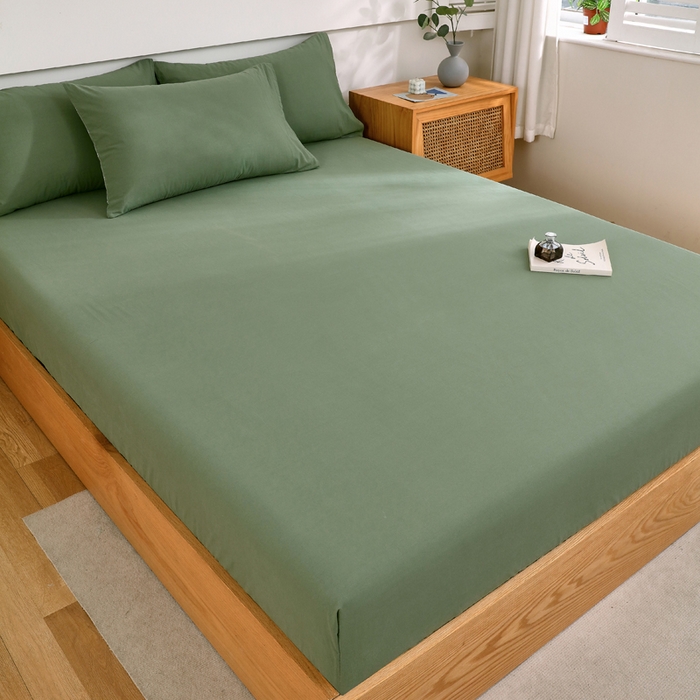 91家纺网 家纺一手货源 找家纺 春皖家纺 2026新款色织AB版水洗棉三件套四件套单品系列（单床笠-B版风格一） 素雅军绿