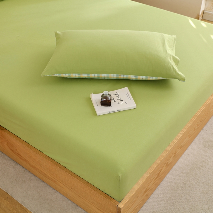 91家纺网 家纺一手货源 找家纺 春皖家纺 2026新款色织AB版水洗棉三件套四件套单品系列（单床笠-B版风格一） 素雅果绿