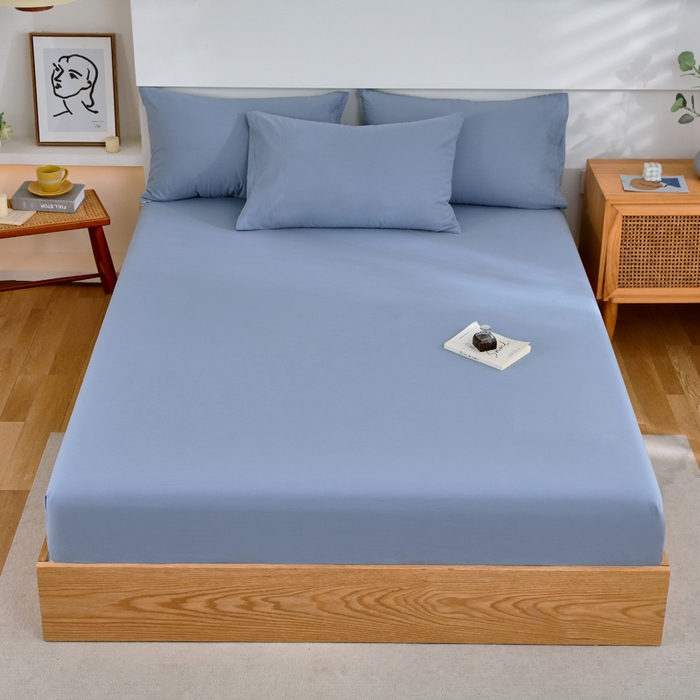 春皖家纺 2026新款色织AB版水洗棉三件套四件套单品系列（单床笠-B版风格一） 素雅幻蓝