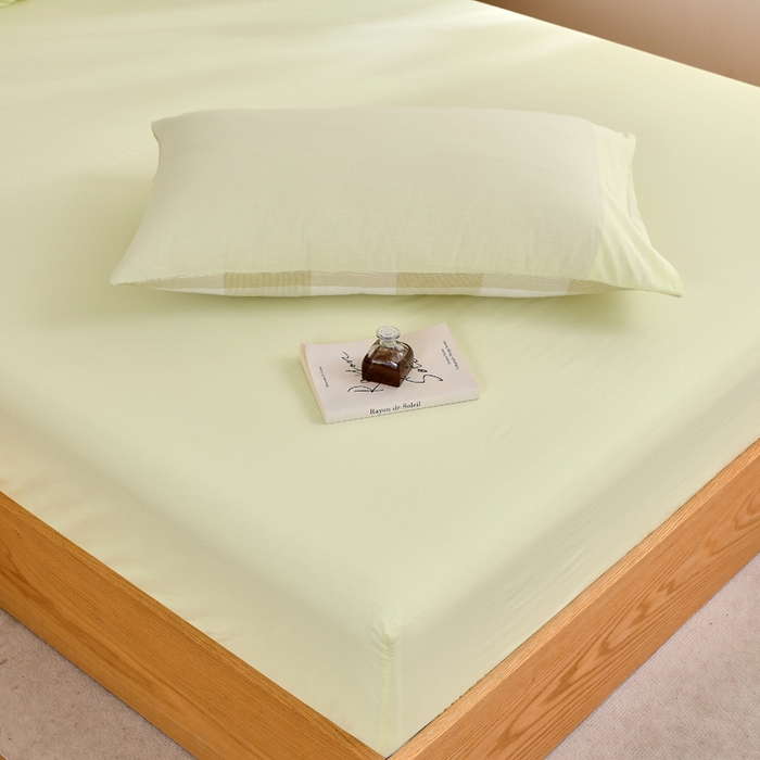 91家纺网 家纺一手货源 找家纺 春皖家纺 2026新款色织AB版水洗棉三件套四件套单品系列（单床笠-B版风格一） 素雅淡黄