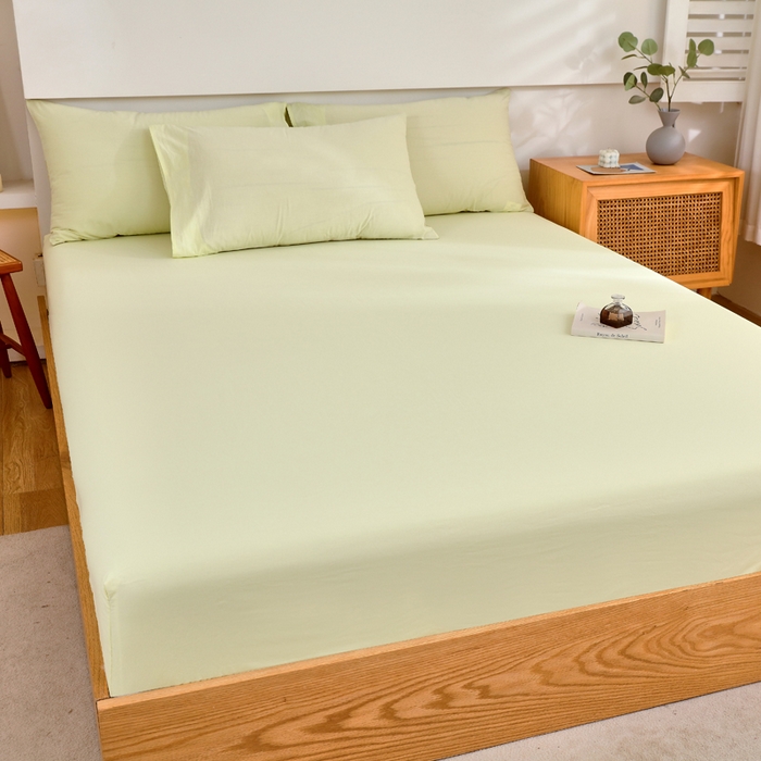 91家纺网 家纺一手货源 找家纺 春皖家纺 2026新款色织AB版水洗棉三件套四件套单品系列（单床笠-B版风格一） 素雅淡黄