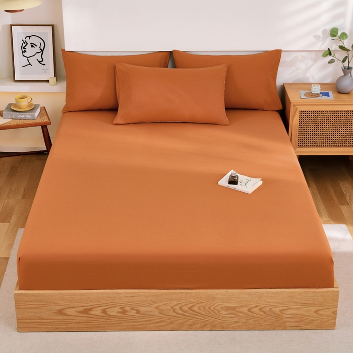 春皖家纺 2026新款色织AB版水洗棉三件套四件套单品系列（单床笠-B版风格一） 素雅焦糖