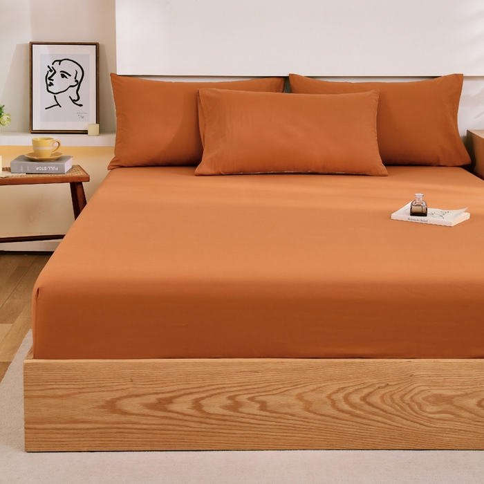 91家纺网 家纺一手货源 找家纺 春皖家纺 2026新款色织AB版水洗棉三件套四件套单品系列（单床笠-B版风格一） 素雅焦糖