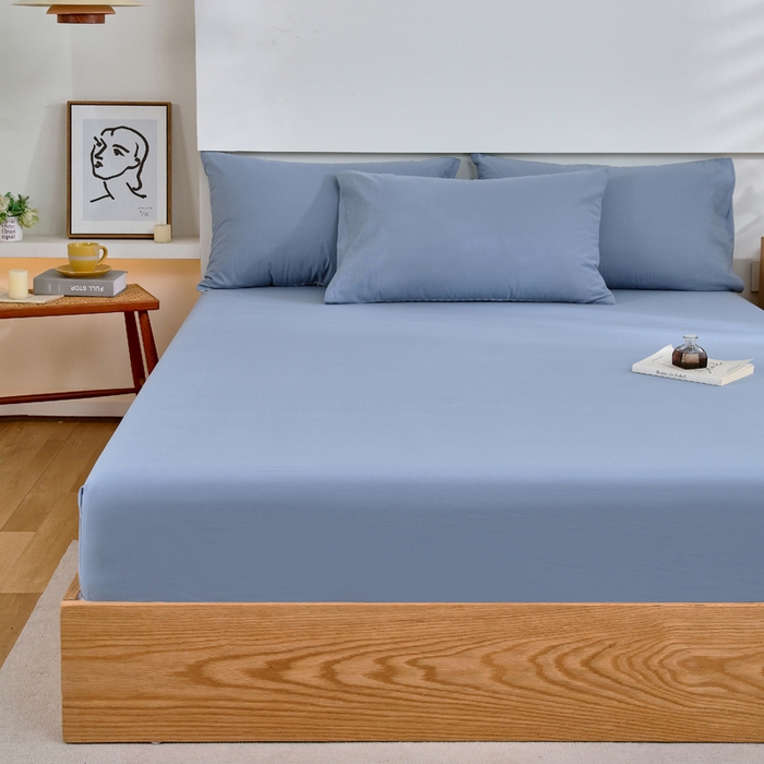 91家纺网 家纺一手货源 找家纺 春皖家纺 2026新款色织AB版水洗棉三件套四件套单品系列（单床笠-B版风格一） 素雅幻蓝