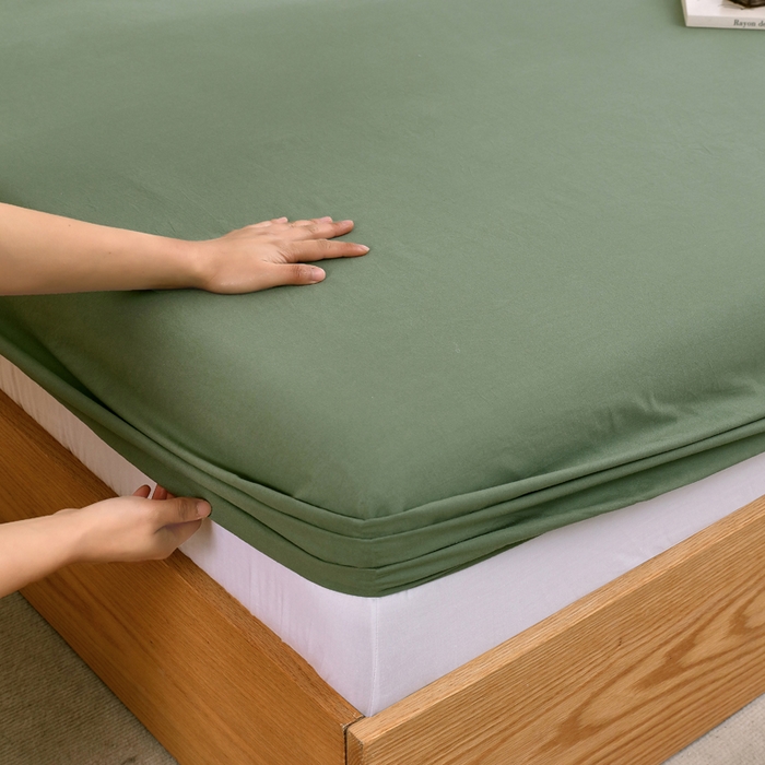 91家纺网 家纺一手货源 找家纺 春皖家纺 2026新款色织AB版水洗棉三件套四件套单品系列（单床笠-B版风格一） 素雅军绿