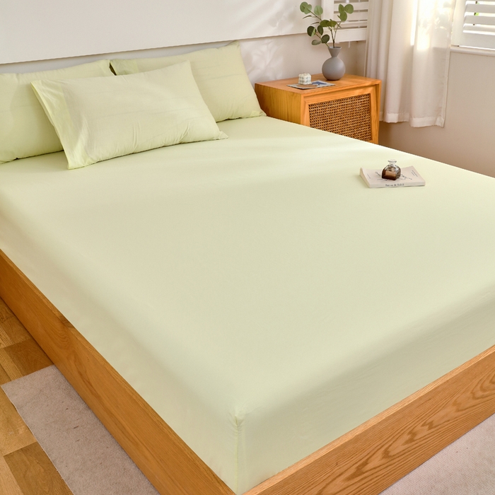 91家纺网 家纺一手货源 找家纺 春皖家纺 2026新款色织AB版水洗棉三件套四件套单品系列（单床笠-B版风格一） 素雅淡黄