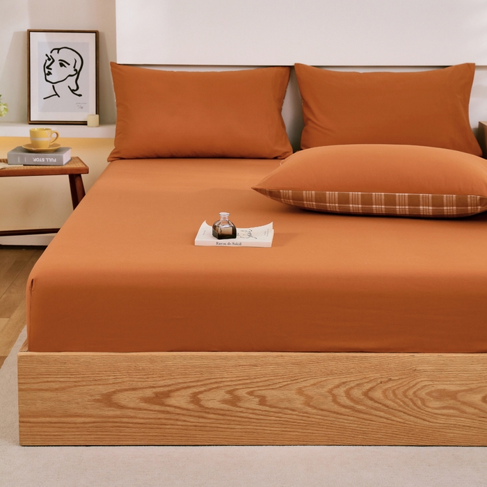 91家纺网 家纺一手货源 找家纺 春皖家纺 2026新款色织AB版水洗棉三件套四件套单品系列（单床笠-B版风格一） 素雅焦糖