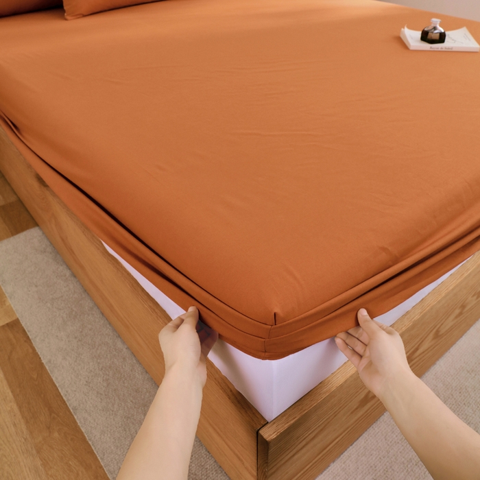 91家纺网 家纺一手货源 找家纺 春皖家纺 2026新款色织AB版水洗棉三件套四件套单品系列（单床笠-B版风格一） 素雅焦糖