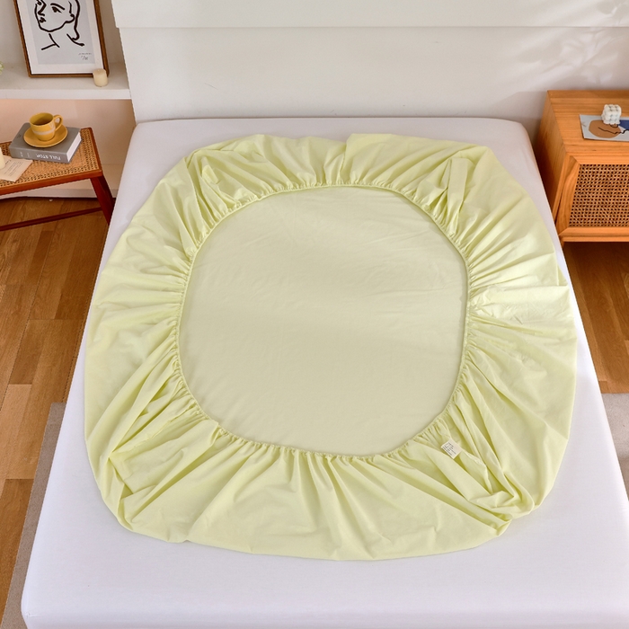 91家纺网 家纺一手货源 找家纺 春皖家纺 2026新款色织AB版水洗棉三件套四件套单品系列（单床笠-B版风格一） 素雅淡黄