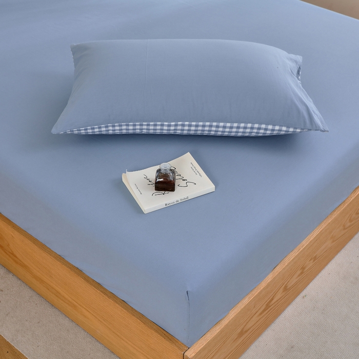 91家纺网 家纺一手货源 找家纺 春皖家纺 2026新款色织AB版水洗棉三件套四件套单品系列（单床笠-B版风格一） 素雅幻蓝