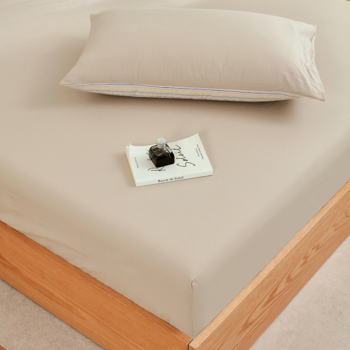 91家纺网 家纺一手货源 找家纺 春皖家纺 2026新款色织AB版水洗棉三件套四件套单品系列（单床笠-B版风格一） 素雅卡其