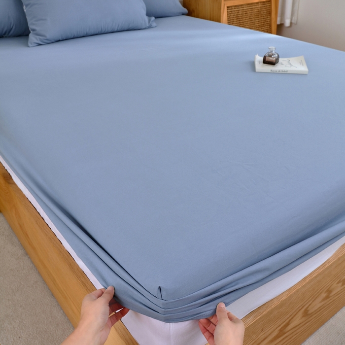 91家纺网 家纺一手货源 找家纺 春皖家纺 2026新款色织AB版水洗棉三件套四件套单品系列（单床笠-B版风格一） 素雅幻蓝