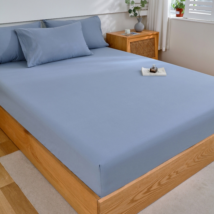 91家纺网 家纺一手货源 找家纺 春皖家纺 2026新款色织AB版水洗棉三件套四件套单品系列（单床笠-B版风格一） 素雅幻蓝