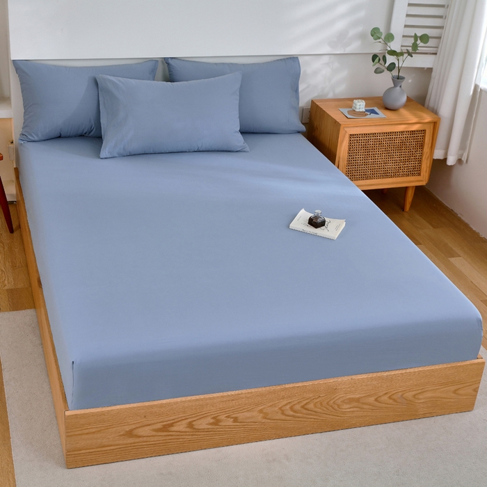 91家纺网 家纺一手货源 找家纺 春皖家纺 2026新款色织AB版水洗棉三件套四件套单品系列（单床笠-B版风格一） 素雅幻蓝