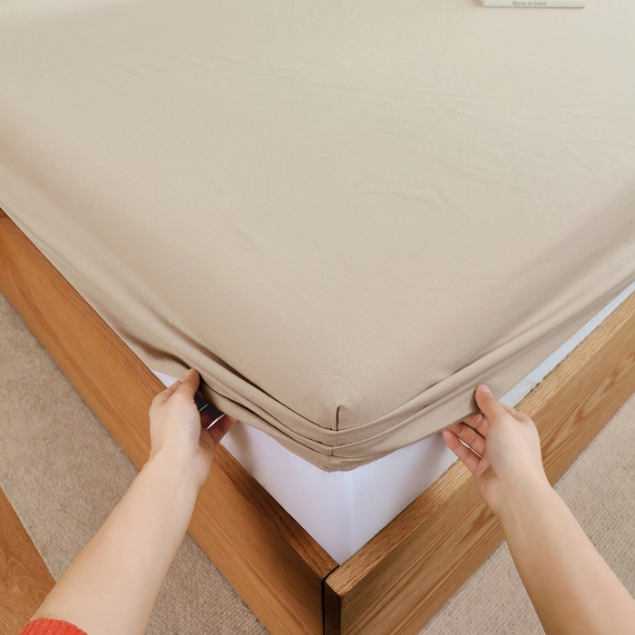 91家纺网 家纺一手货源 找家纺 春皖家纺 2026新款色织AB版水洗棉三件套四件套单品系列（单床笠-B版风格一） 素雅卡其