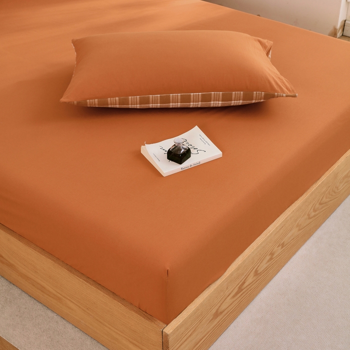 91家纺网 家纺一手货源 找家纺 春皖家纺 2026新款色织AB版水洗棉三件套四件套单品系列（单床笠-B版风格一） 素雅焦糖