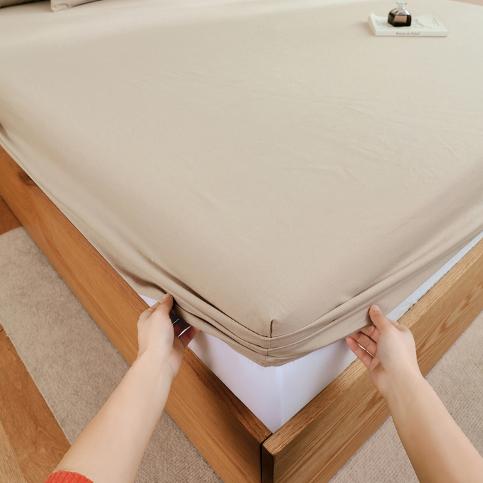 91家纺网 家纺一手货源 找家纺 春皖家纺 2026新款色织AB版水洗棉三件套四件套单品系列（单床笠-B版风格一） 素雅卡其