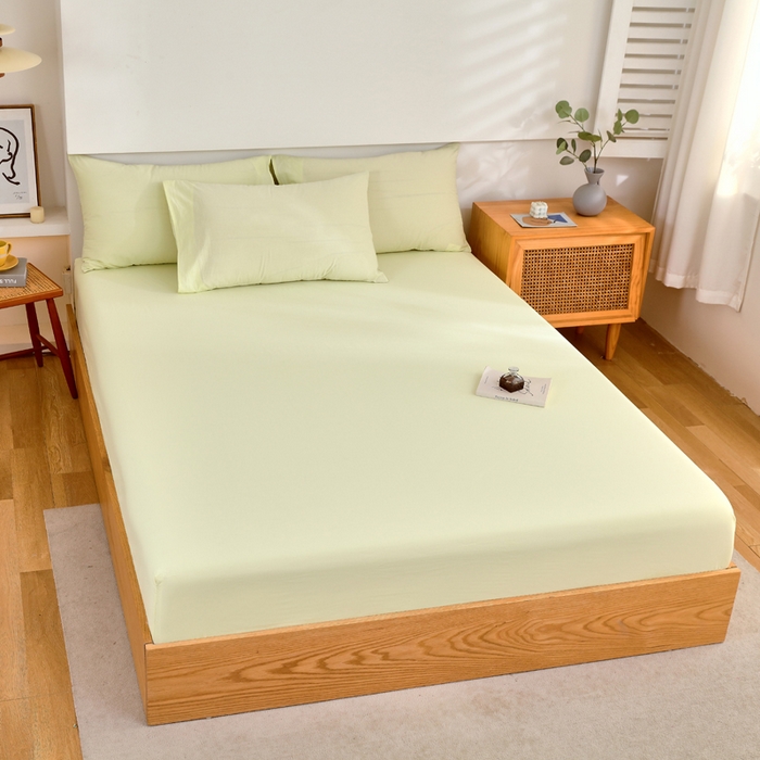 91家纺网 家纺一手货源 找家纺 春皖家纺 2026新款色织AB版水洗棉三件套四件套单品系列（单床笠-B版风格一） 素雅淡黄