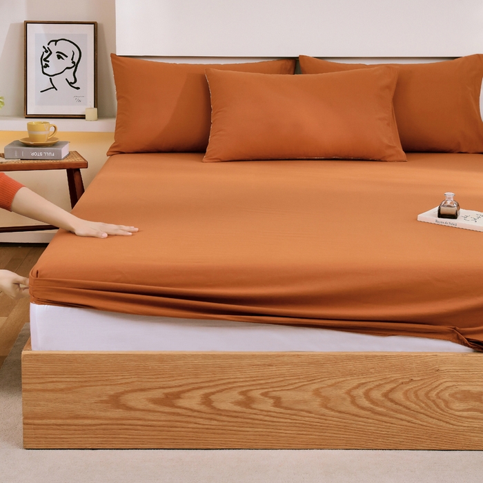 91家纺网 家纺一手货源 找家纺 春皖家纺 2026新款色织AB版水洗棉三件套四件套单品系列（单床笠-B版风格一） 素雅焦糖