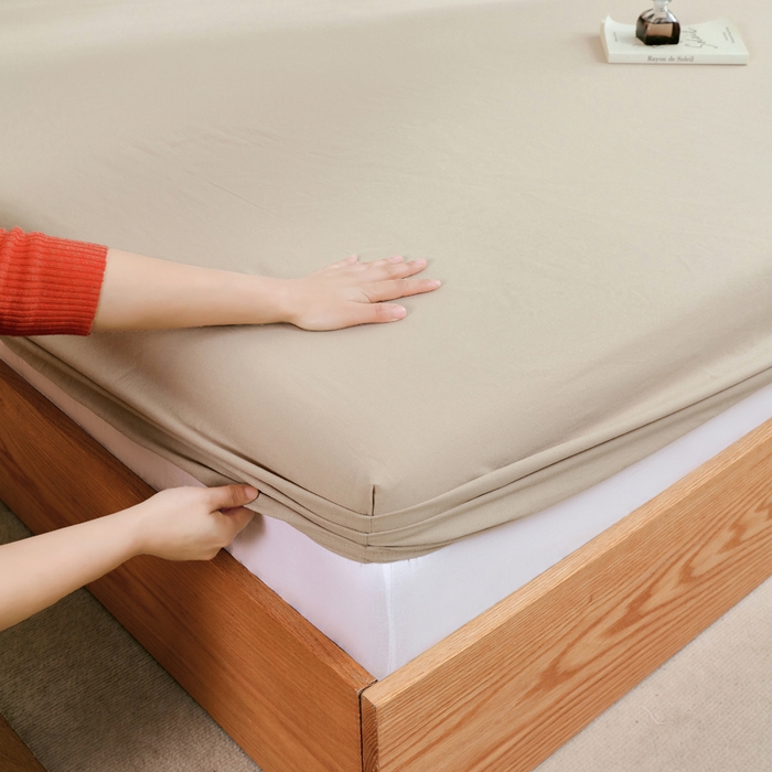 91家纺网 家纺一手货源 找家纺 春皖家纺 2026新款色织AB版水洗棉三件套四件套单品系列（单床笠-B版风格一） 素雅卡其