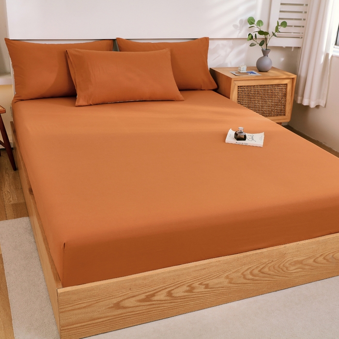 91家纺网 家纺一手货源 找家纺 春皖家纺 2026新款色织AB版水洗棉三件套四件套单品系列（单床笠-B版风格一） 素雅焦糖