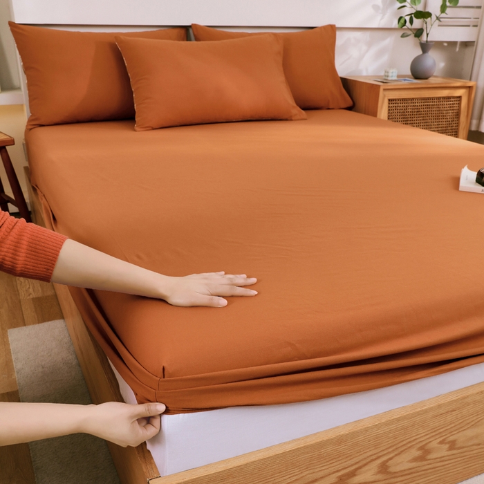 91家纺网 家纺一手货源 找家纺 春皖家纺 2026新款色织AB版水洗棉三件套四件套单品系列（单床笠-B版风格一） 素雅焦糖