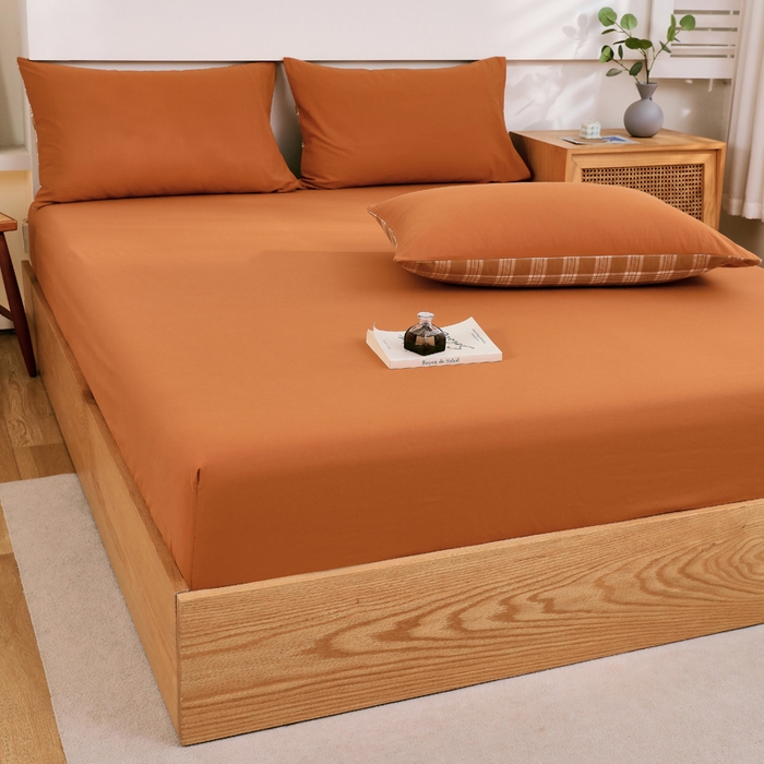 91家纺网 家纺一手货源 找家纺 春皖家纺 2026新款色织AB版水洗棉三件套四件套单品系列（单床笠-B版风格一） 素雅焦糖