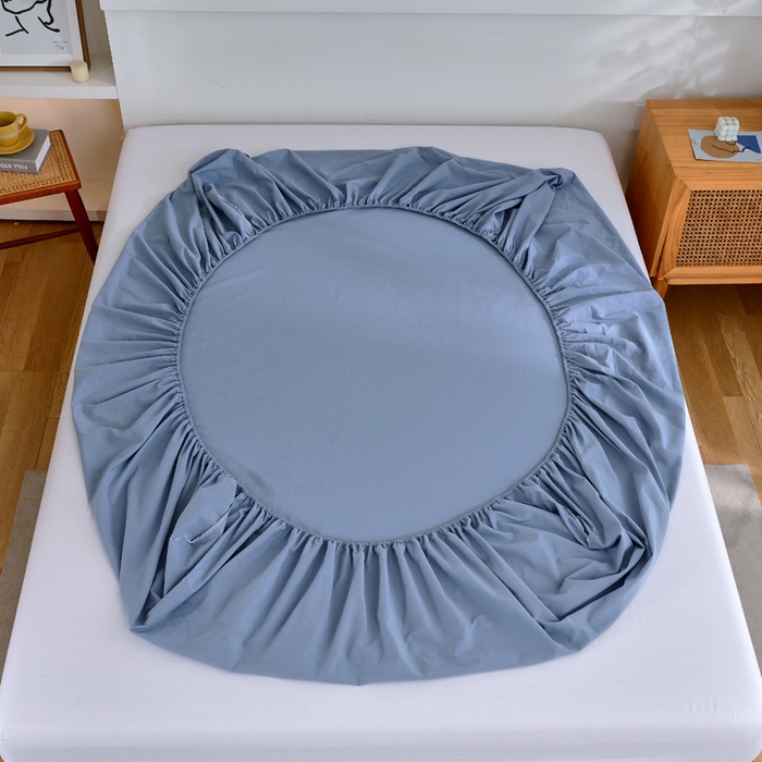 91家纺网 家纺一手货源 找家纺 春皖家纺 2026新款色织AB版水洗棉三件套四件套单品系列（单床笠-B版风格一） 素雅幻蓝