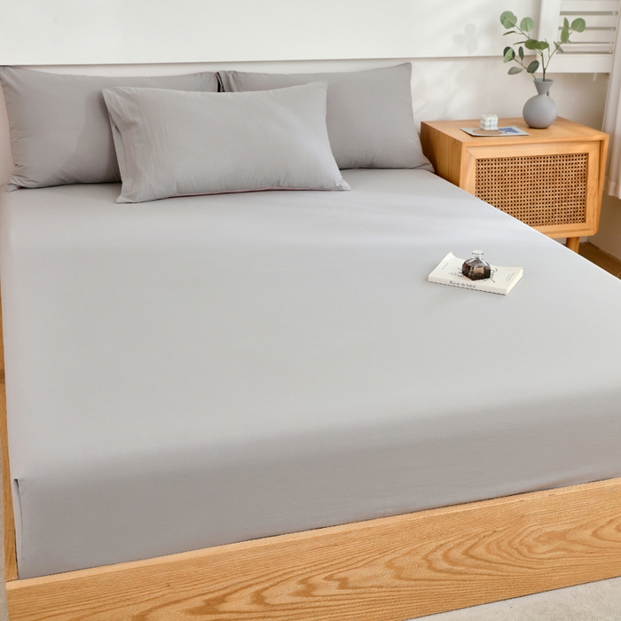 91家纺网 家纺一手货源 找家纺 春皖家纺 2026新款色织AB版水洗棉三件套四件套单品系列（单床笠-B版风格一） 素雅浅灰