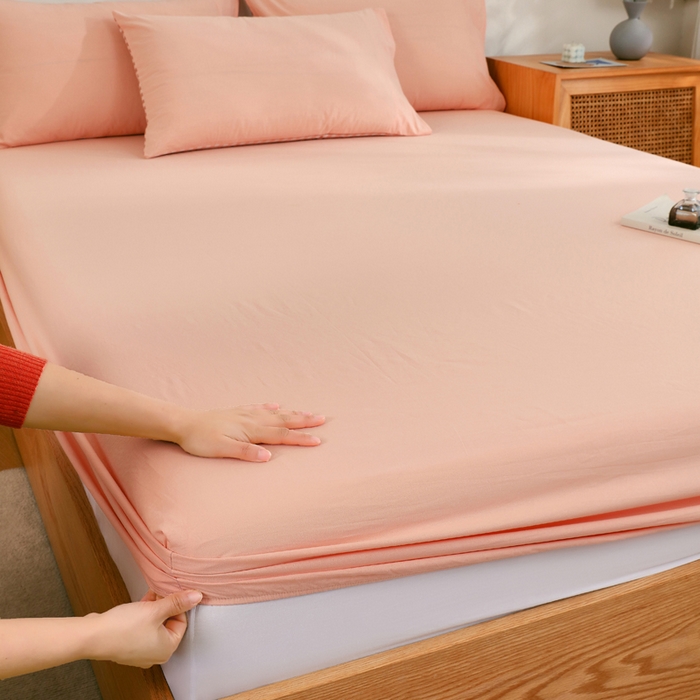 91家纺网 家纺一手货源 找家纺 春皖家纺 2026新款色织AB版水洗棉三件套四件套单品系列（单床笠-B版风格一） 素雅浅玉