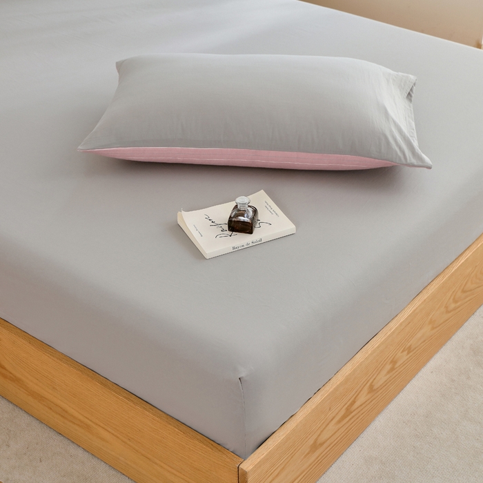 91家纺网 家纺一手货源 找家纺 春皖家纺 2026新款色织AB版水洗棉三件套四件套单品系列（单床笠-B版风格一） 素雅浅灰