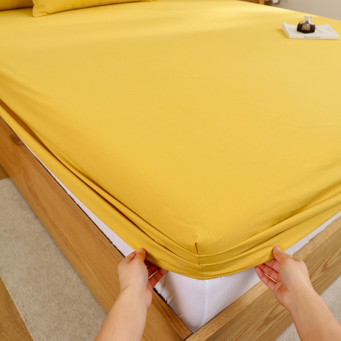 91家纺网 家纺一手货源 找家纺 春皖家纺 2026新款色织AB版水洗棉三件套四件套单品系列（单床笠-B版风格一） 素雅深黄