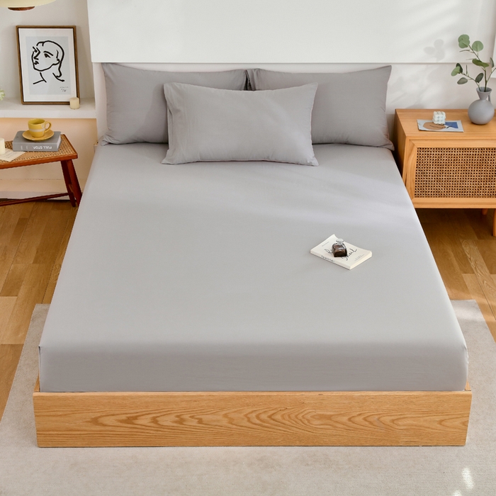 91家纺网 家纺一手货源 找家纺 春皖家纺 2026新款色织AB版水洗棉三件套四件套单品系列（单床笠-B版风格一） 素雅浅灰