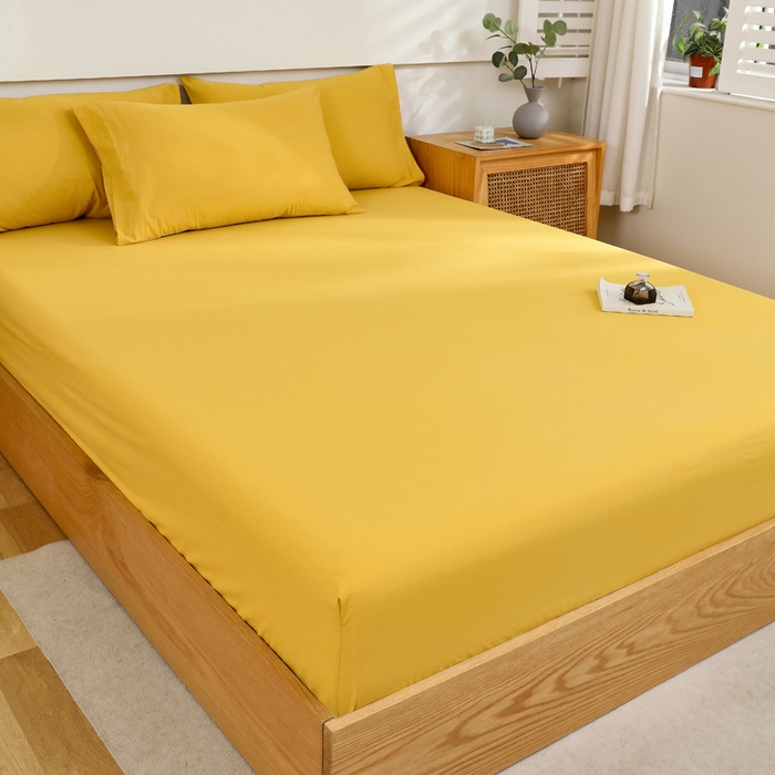 91家纺网 家纺一手货源 找家纺 春皖家纺 2026新款色织AB版水洗棉三件套四件套单品系列（单床笠-B版风格一） 素雅深黄