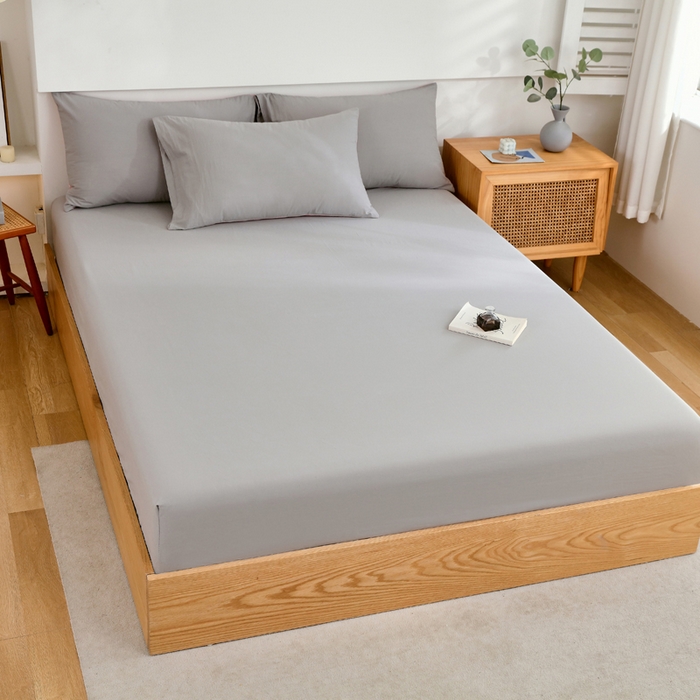 91家纺网 家纺一手货源 找家纺 春皖家纺 2026新款色织AB版水洗棉三件套四件套单品系列（单床笠-B版风格一） 素雅浅灰