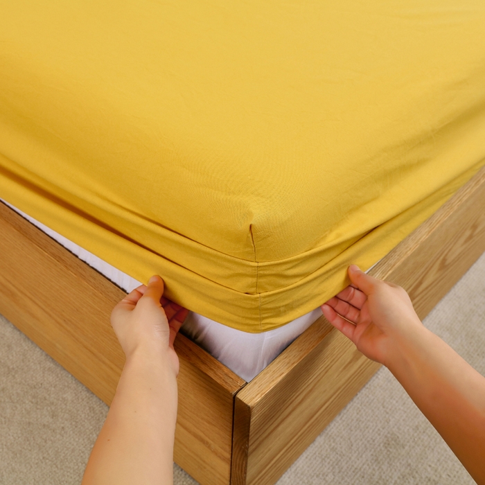 91家纺网 家纺一手货源 找家纺 春皖家纺 2026新款色织AB版水洗棉三件套四件套单品系列（单床笠-B版风格一） 素雅深黄